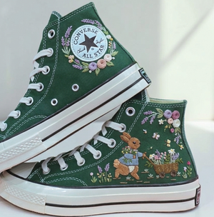 Embroidered Converse Bunny Shoes with Floral Design