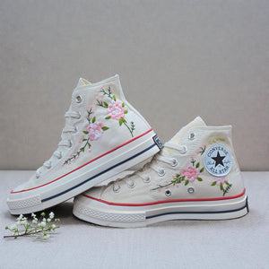 Converse Pink Flowers Embroidered Shoes for Trendy Styles