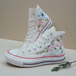 Converse Pink Flowers Embroidered Shoes for Trendy Styles