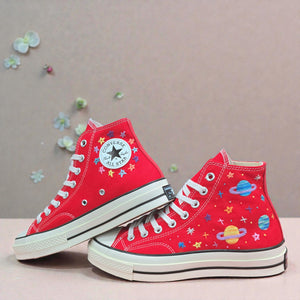 Converse Hand-Embroidered Red Converse High Tops