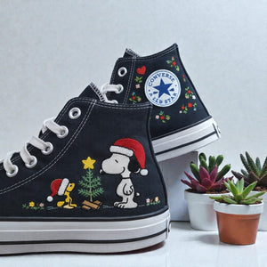 Converse Hand Embroidered Shoes with Snoopy Design