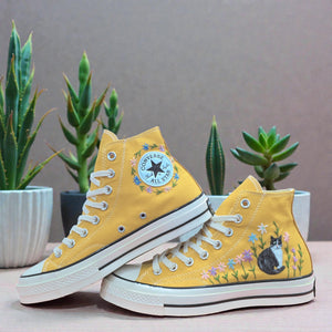 Converse Hand-Embroidered Yellow Converse High Tops