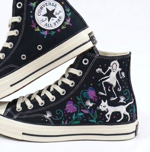 Embroidered Coraline Converse Shoes with Floral Motif