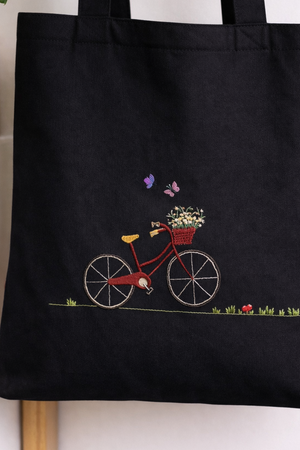 Cute Canvas Bags Hand-Embroidered - Bicycle Design