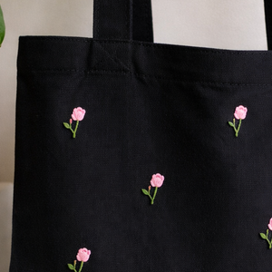 Daisy Rose Tote Bag with Floral Embroidery