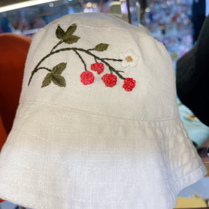 Hand Embroidered Berry Linen Baby Hat – Summer Bucket Hat for Babies & Kids