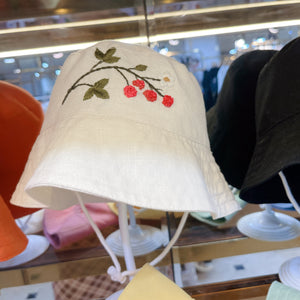Hand Embroidered Berry Linen Baby Hat – Summer Bucket Hat for Babies & Kids