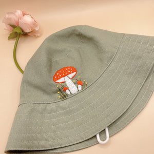 Hand Embroidered Mushroom Linen Baby Hat – Summer Bucket Hat for Toddlers & Kids