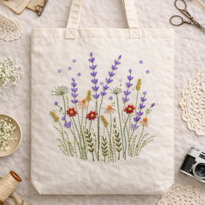 Hand Embroidered Tote Bag - Floral Design