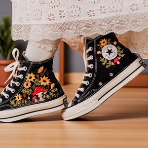 Converse Hand-Embroidered Mushroom High Top Shoes
