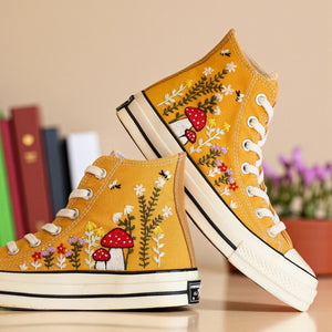 Converse Hand-Embroidered Mushroom Shoes for Women