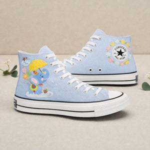 Converse Hand-Embroidered Powder Blue with Floral Embroidery Design