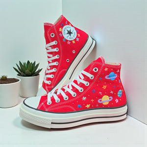 Converse Hand-Embroidered Red Converse High Tops