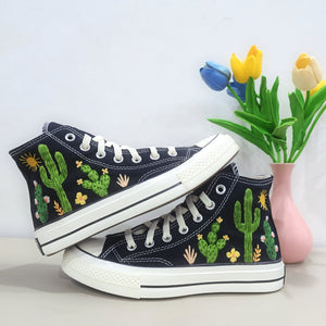 Converse Hand-Embroidered Floral Cactus Shoes