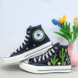 Converse Hand-Embroidered Floral Cactus Shoes