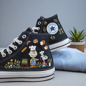 Converse Hand Embroidered Shoes with Snoopy Design