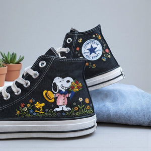 Converse Hand Embroidered Shoes with Snoopy Design
