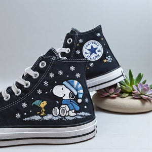 Converse Hand Embroidered Shoes with Snoopy Design