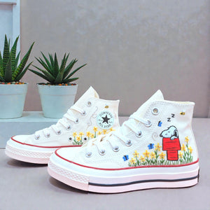 Converse Snoopy Embroidered High-Top Shoes