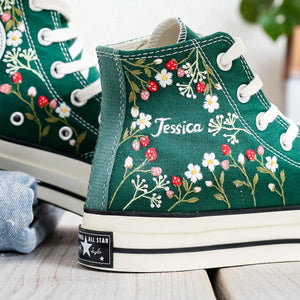 Converse Hand-Embroidered Strawberry High Tops