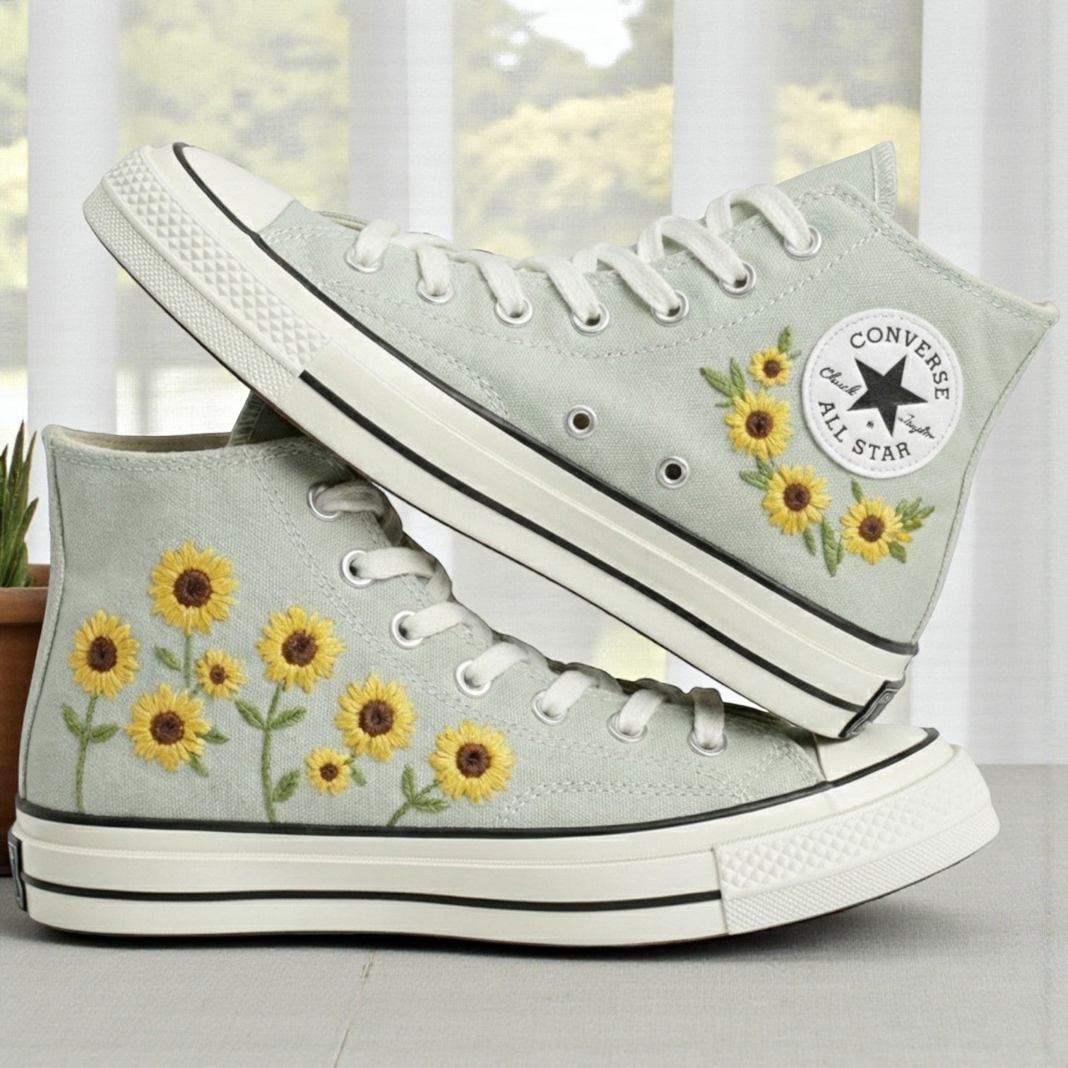 Sunflower Converse Embroidered High-Top Shoes – Kawastitch