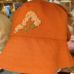 Orange Embroidered Linen Baby Hat – Summer Bucket Hat for Toddlers & Kids