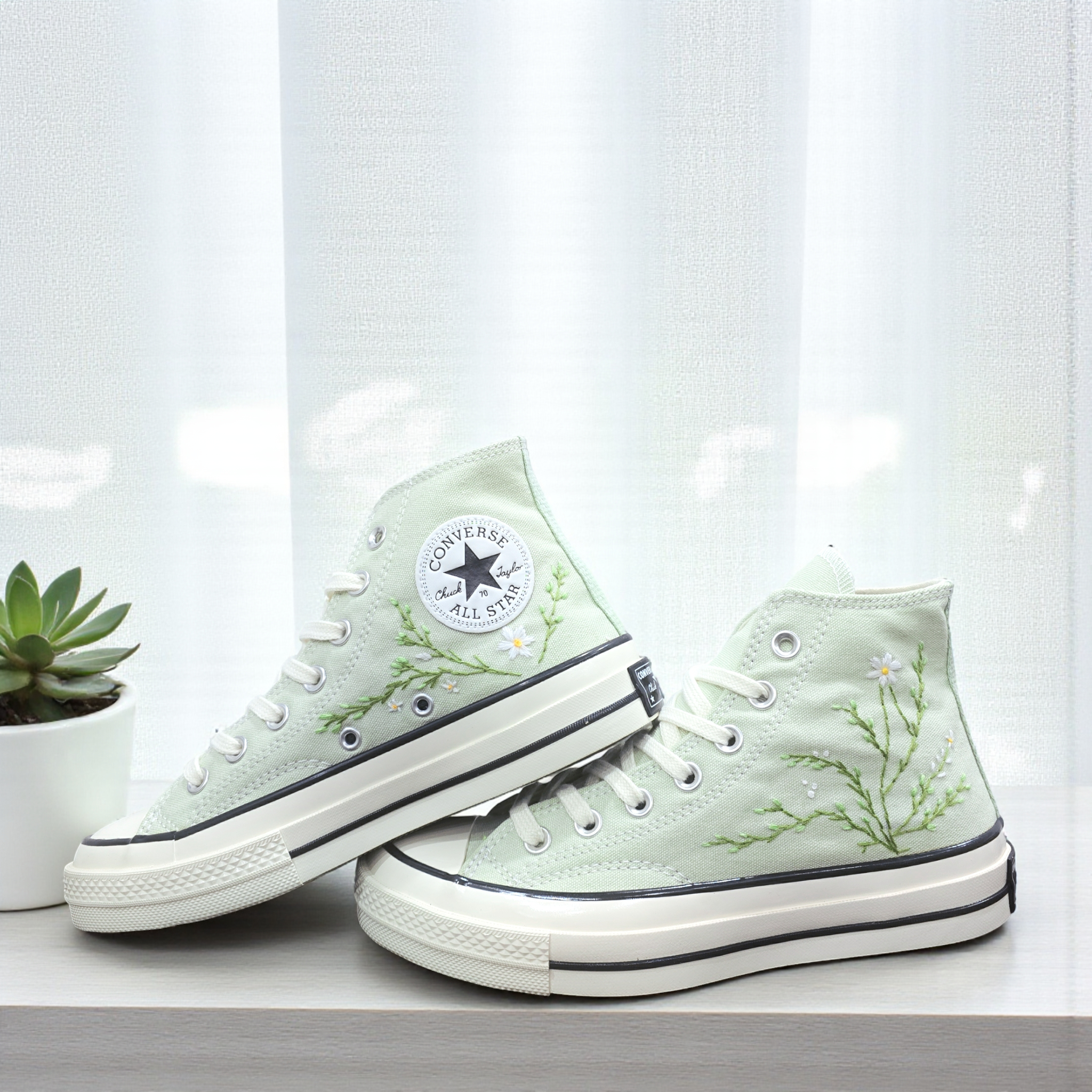Converse Embroidered Sage Green Shoes