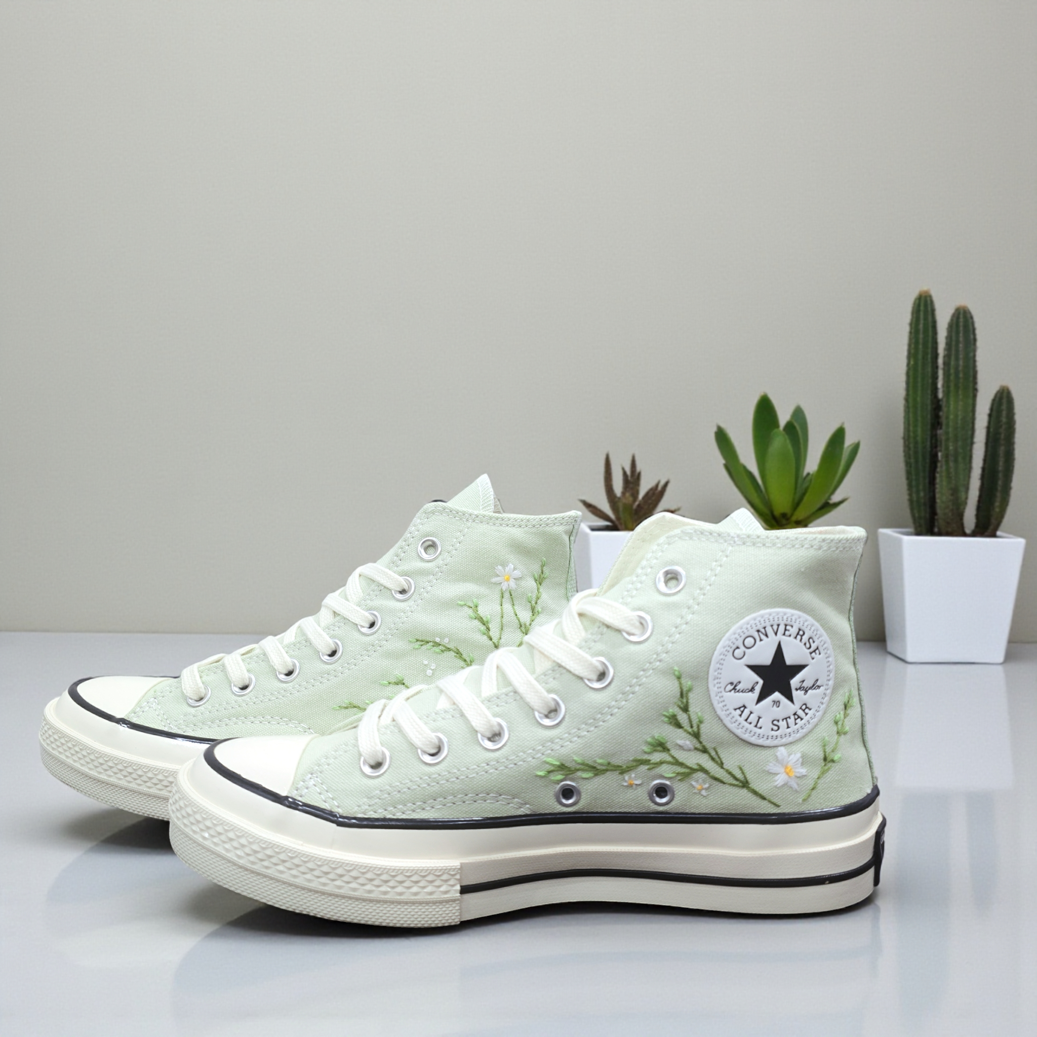 Converse Embroidered Sage Green Shoes