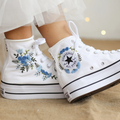 Blue Bouquet Hand-Embroidered Bridal Platform Shoes