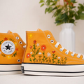 Sunny Yellow Wildflower Hand Embroidered High Top Sneakers