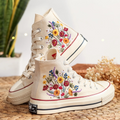 Wildflower & Mushroom Hand-Embroidered High-Top Sneakers