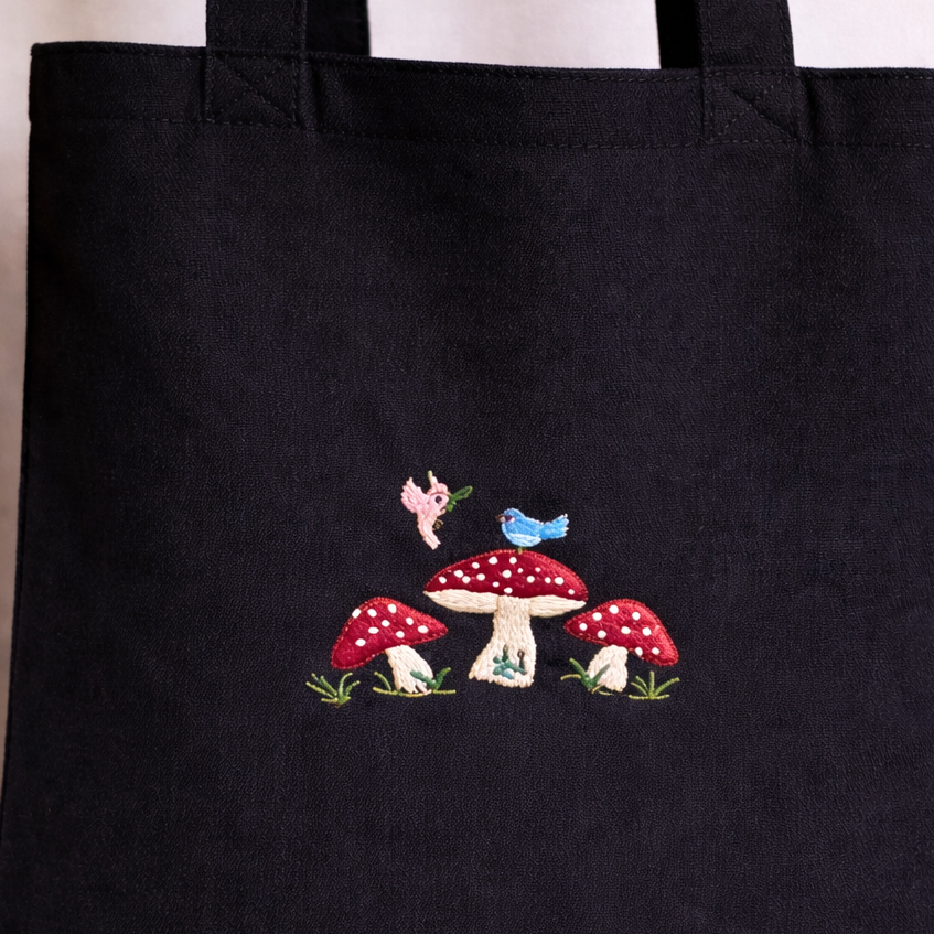 Adorable Tote Bags - Hand-Embroidered Mushroom Design