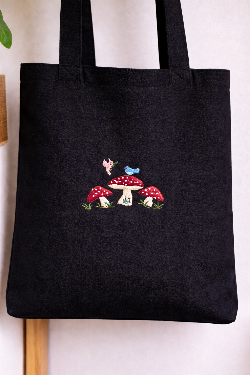 Adorable Tote Bags - Hand-Embroidered Mushroom Design