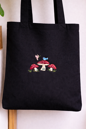 Adorable Tote Bags - Hand-Embroidered Mushroom Design