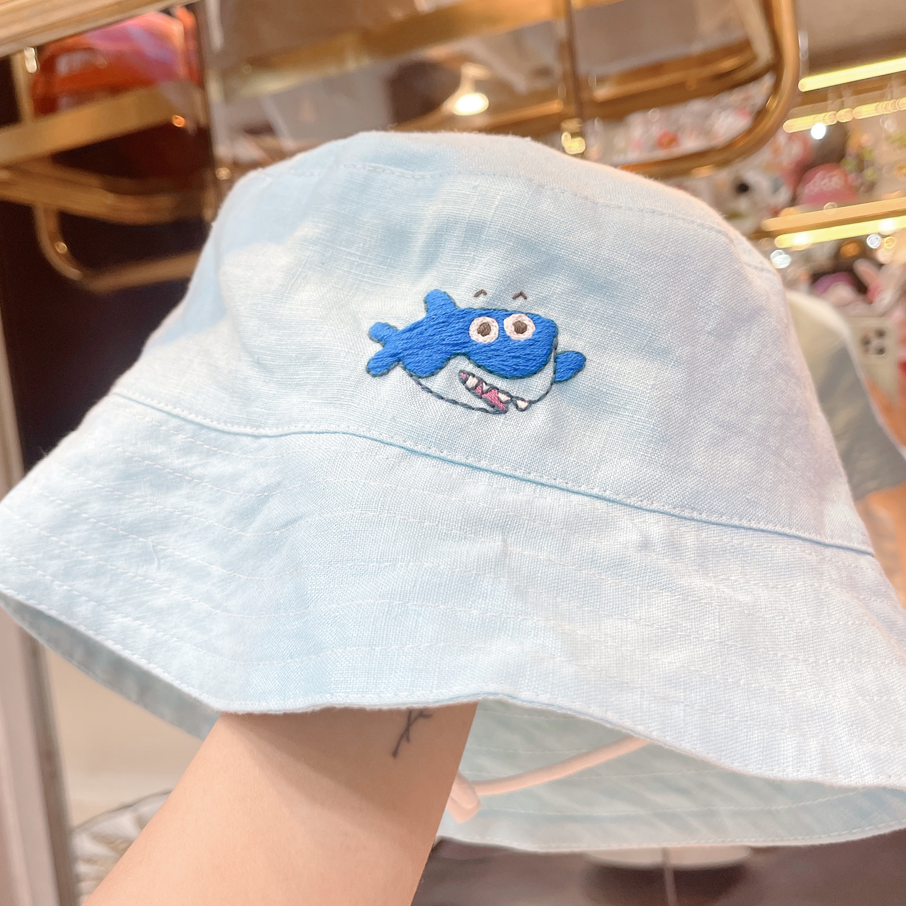 Baby Shark Embroidered Linen Baby Hat – Summer Bucket Hat for Toddlers & Kids