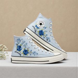 Converse Embroidered Blue Flower Sneakers