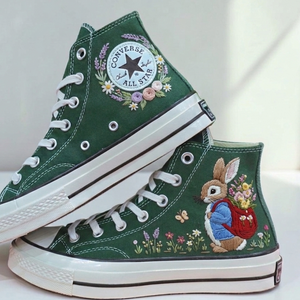 Embroidered Bunny Converse Shoes - Personalized Floral Art