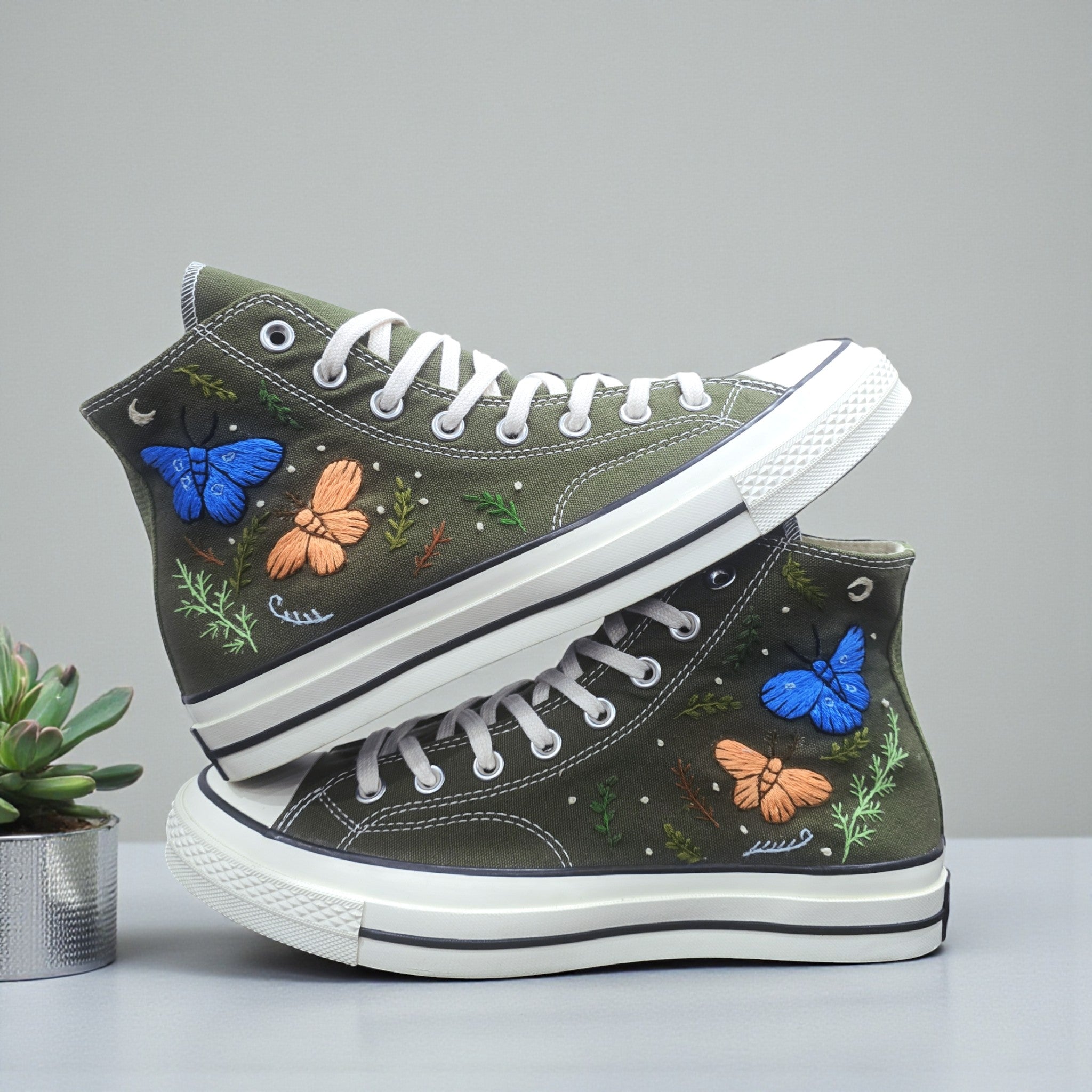 Converse Hand-Embroidered Butterfly Design - Hand-Stitched Embroidery