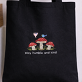 Cute Canvas Bag - Hand-Embroidered With Mushroom Design