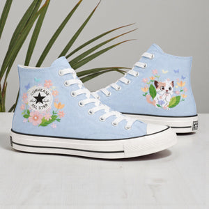 Converse Hand-Embroidered Cat High-Top Shoes for Unique Style