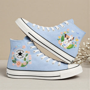 Converse Hand-Embroidered Cat High-Top Shoes for Unique Style