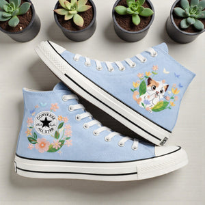 Converse Hand-Embroidered Cat High-Top Shoes for Unique Style