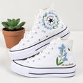 Embroidered Converse Shoes with Blue Flowers Design