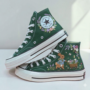 Embroidered Converse Bunny Shoes with Floral Design