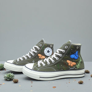 Converse Hand-Embroidered Butterfly Design - Hand-Stitched Embroidery