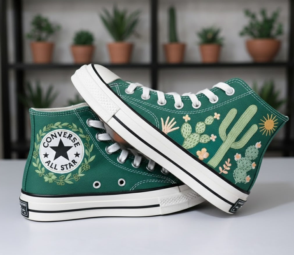 Converse Hand-Embroidered Floral Cactus Shoes