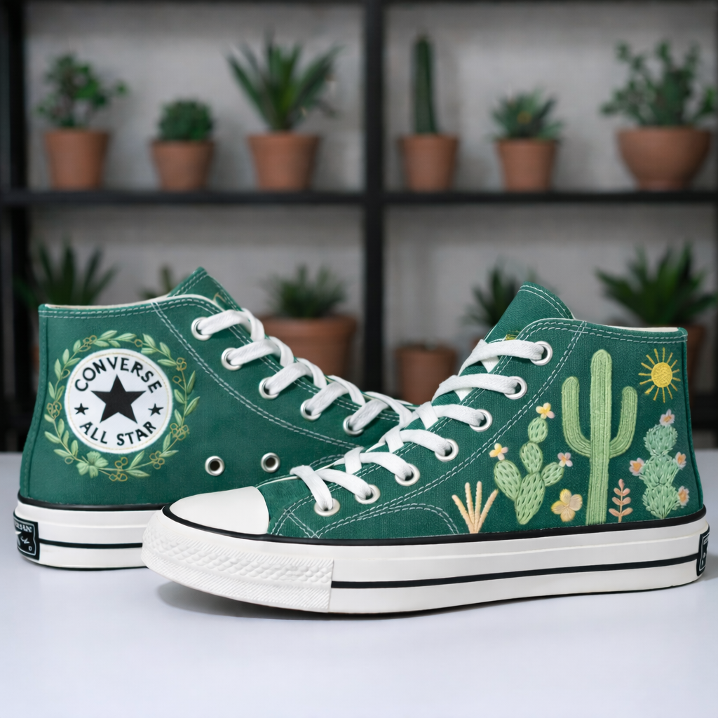 Converse Hand-Embroidered Floral Cactus Shoes