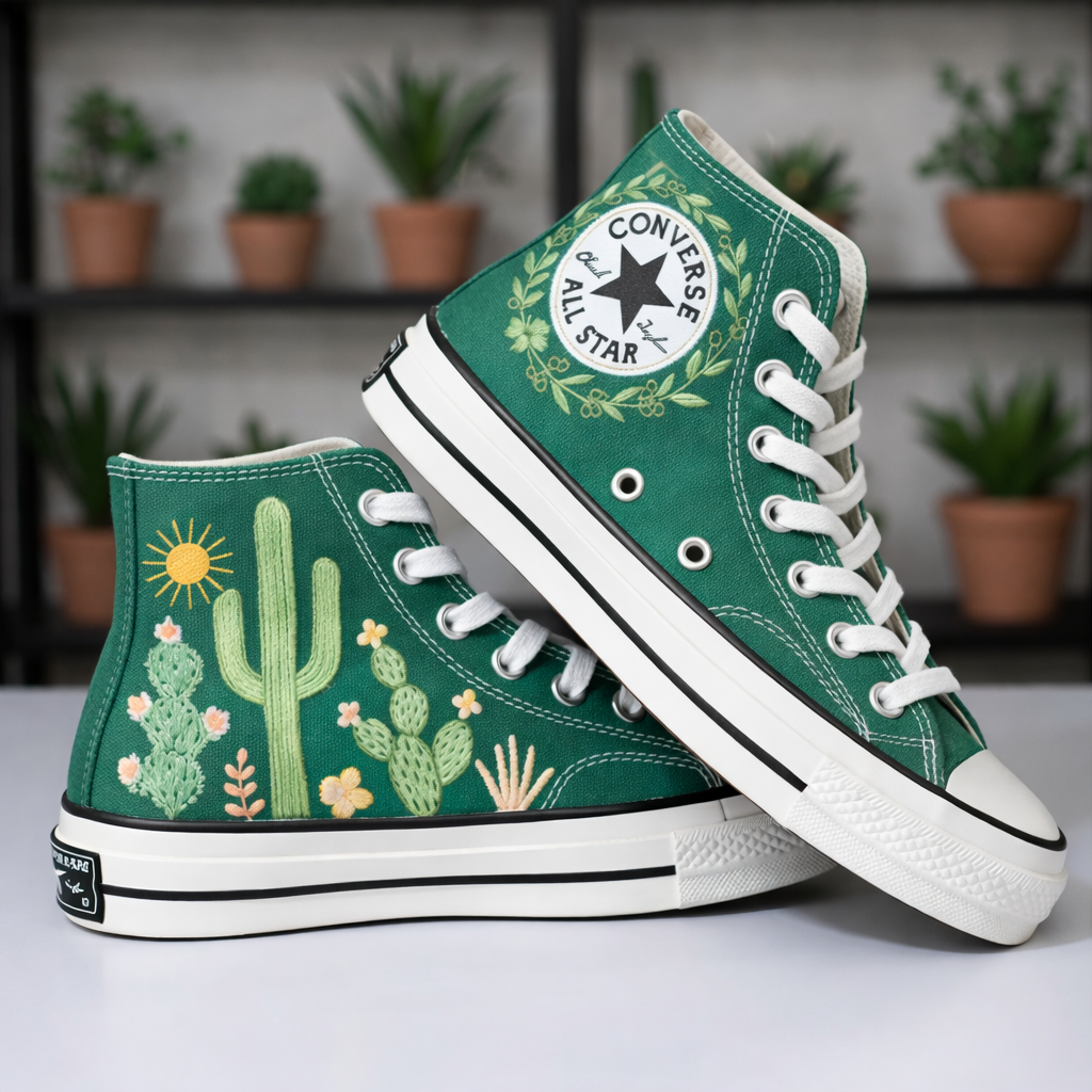 Converse Hand-Embroidered Floral Cactus Shoes