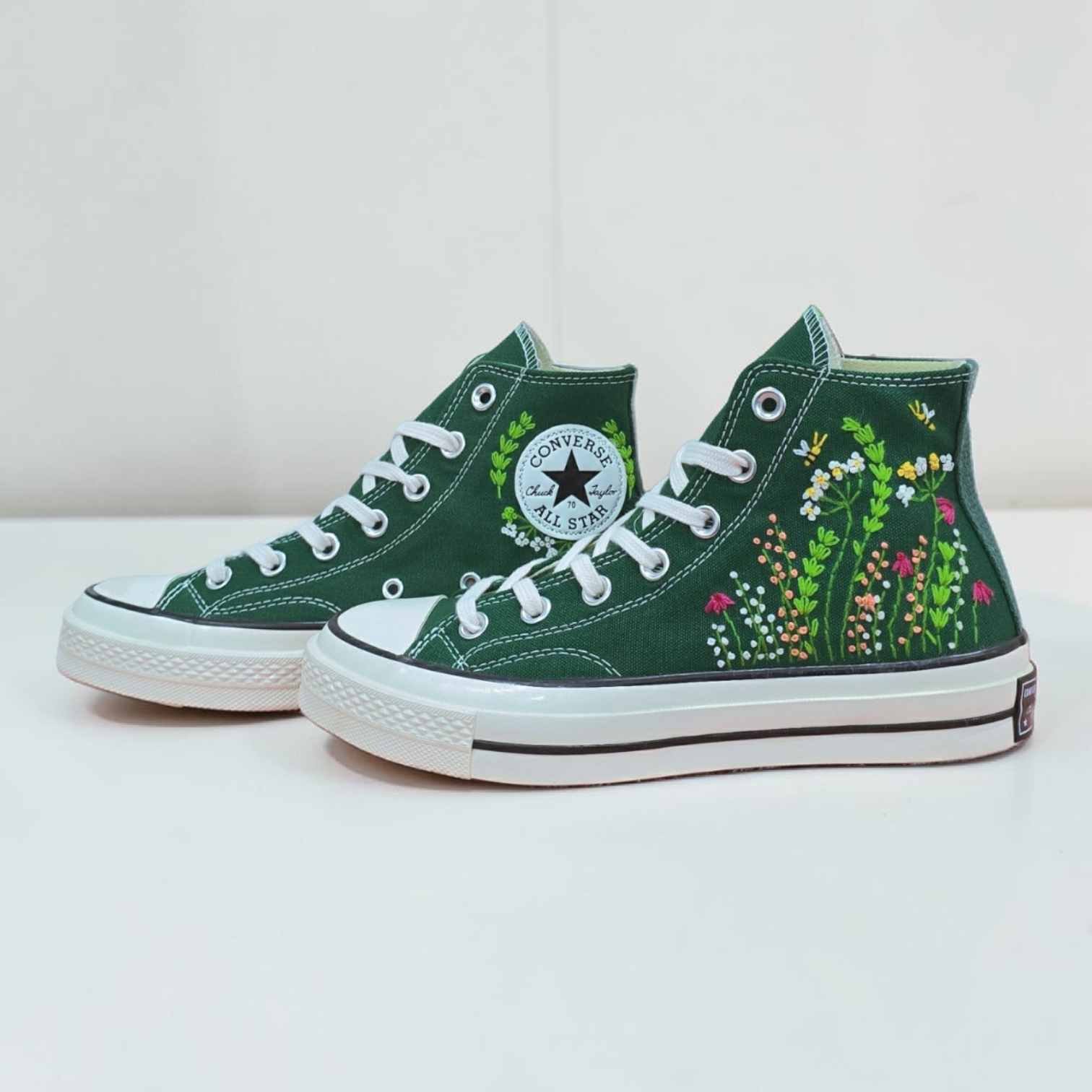 Converse Floral Embroidered Dark Green Chuck Taylors