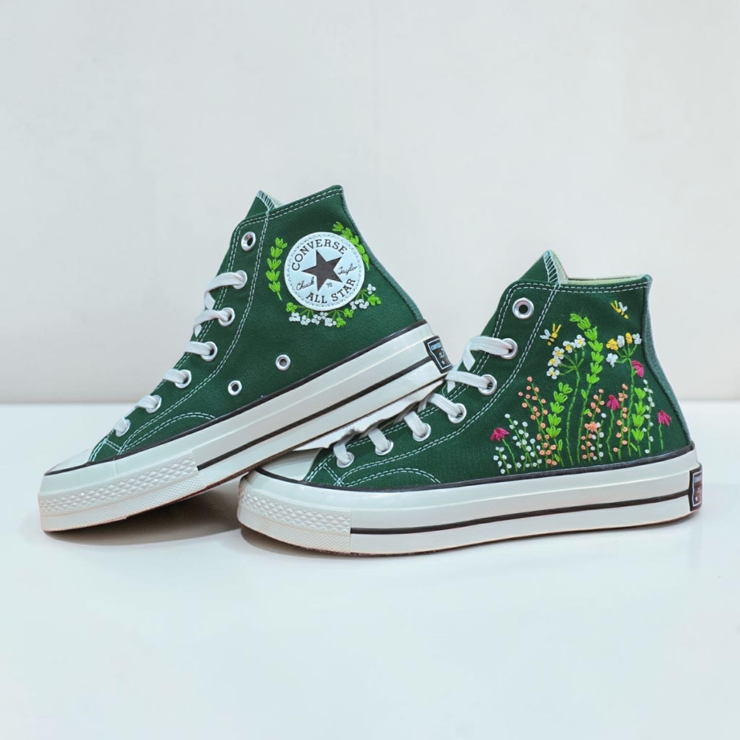 Converse Floral Embroidered Dark Green Chuck Taylors